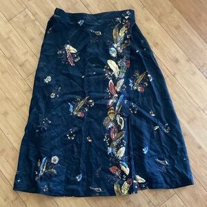 Susan Bristol Blue and Gold Embellished Midi Pencil Skirt